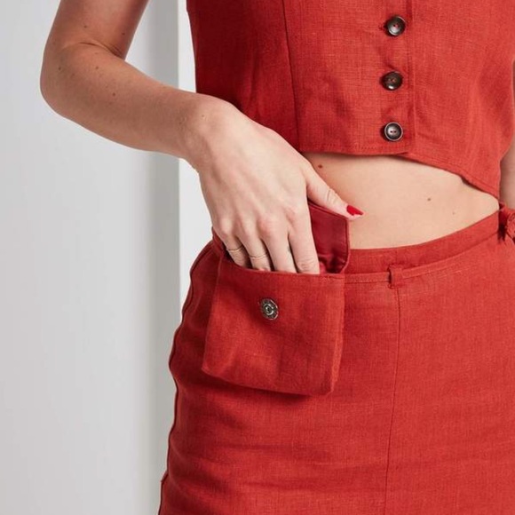 PALOMA WOOL Aquila Red Linen Skirt and Crop Top 34 XS - Picture 7 of 16